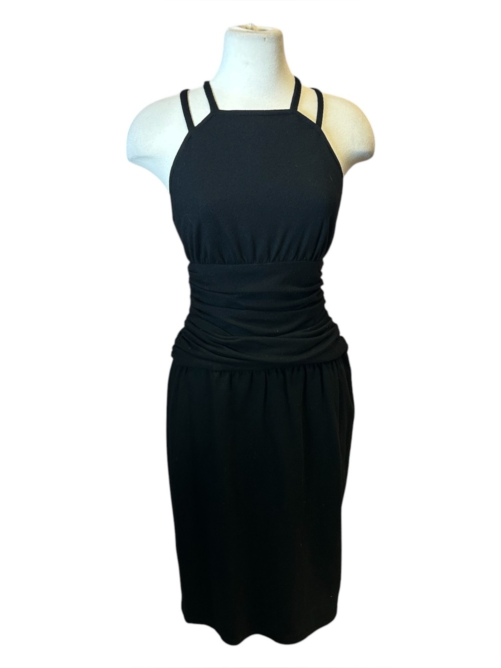 Miss D By Oscar de la Renta Wool Backless Strappy Draped Waist Cocktail Dress